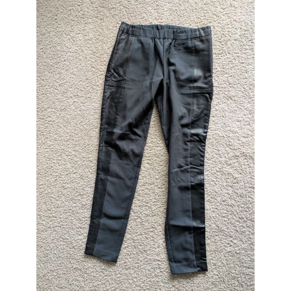 Club Monaco Black + Gray High Rise Casual Pull-on Faux Leather Track Pants Sz 10